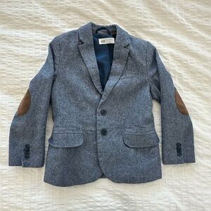 H&M Blue Gray Blazer with Brown Elbow Patches, Boy 6-7